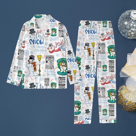 Frosty The Snowman Pajamas Set, Disneyland Snowman Holiday Pajamas, Funny Snowman Matching Pajamas, Frosty Pajamas For Parsy