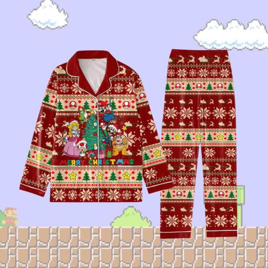 Super Mario Christmas Pajamas Set, Mario Xmas Holiday Pajamas, Mario Game Matching Pajamas, Mario Bros Women Pajamas, Holiday Pajamas
