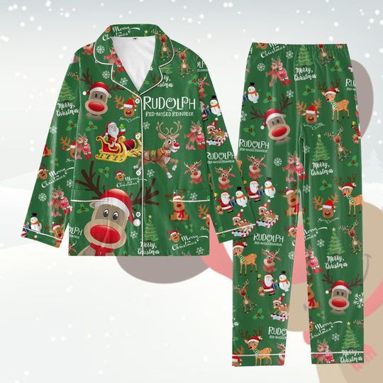 Rudolph Red-Nosed Reindeer Pajamas Set, Reindeer Xmas Pajamas, Merry Christmas Pajamas, Santa Claus Matching Pajamas Set, Xmas Pajamas