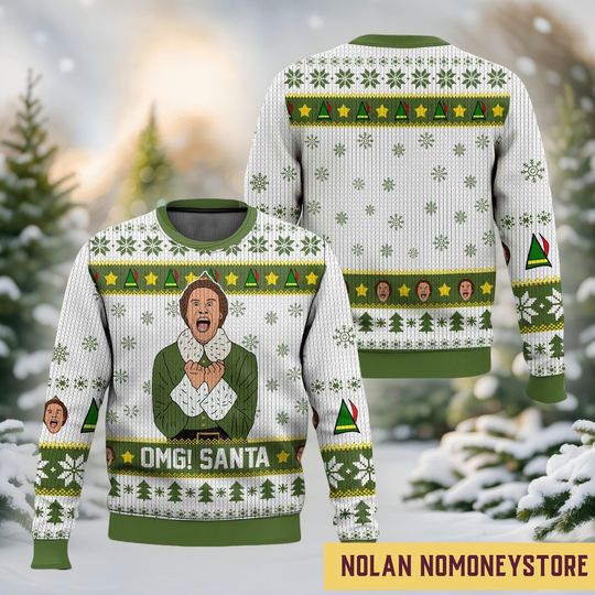 buddy the elf ugly sweater , elf movie xmas sweater , elf omg santa christmas sweater , ugly sweater 2024 , christmas ugly sweater gifts