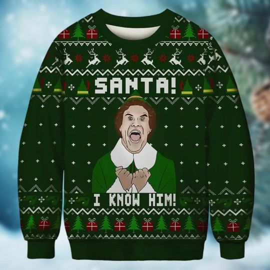 Buddy The Elf Ugly Sweater, Elf Movie Xmas Sweater, Santa Elf Christmas Sweater, Christmas Tree Shirt, Funny Xmas Movie Sweater