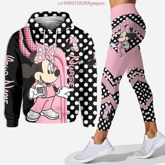 Custom Name Minnie Mickey 3D Women's Hoodie and Leggings Suit Disney Hoodie Yoga