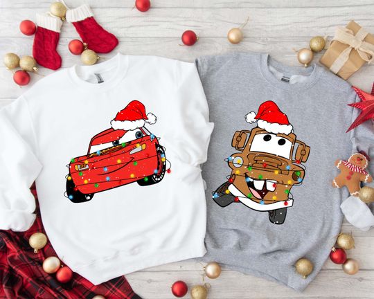 McQueen And Mater Christmas Sweatshirt, Lighting McQueen And Tow Mater Christmas Disney World Trip Shirt, Christmas Family Matching