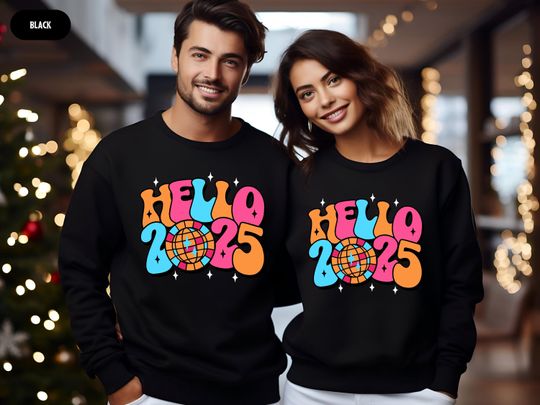 Hello 2025 New Year Sweatshirt, Family New Year, Matching New Year, Happy New Year Gift,New Year Celebrating,Christmas Gift,Disco Ball Sweat