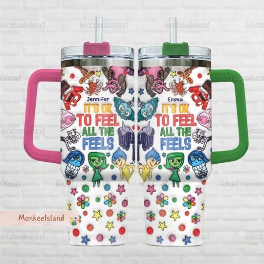 Custom Inside Out 40oz Tumbler, Disney Inside Out Insulated Tumbler, It's Ok To Feel Alll The Feels Cup, Tumbler With Straw, Inside Out Gift
