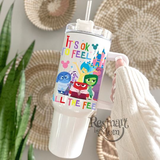 Inside Out Tumbler, It's Ok to Feel all this Feels Cup, Disney Tumbler, Disney Cup with Straw, Disney Tumbler with Handle, Custom Cup