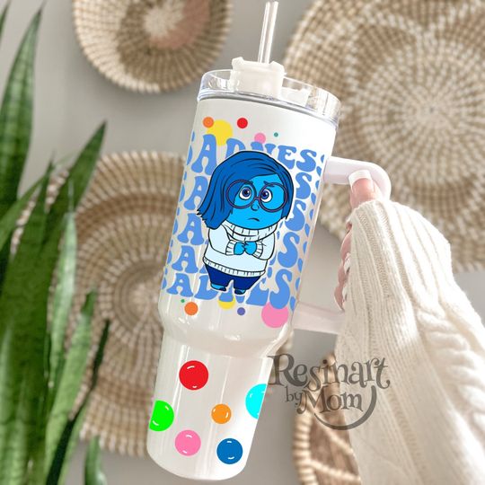 Inside Out Tumbler, Sadness Cup, Disney Tumbler, Disney Cup with Straw, Disney Tumbler with Handle, Custom Cup