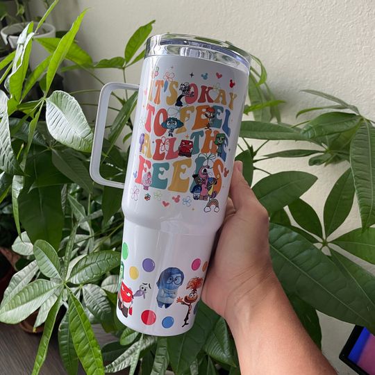 Inside Out Tumbler, It's Ok to Feel all this Feels Cup, Disney Tumbler, Disney Cup with Straw, Disney Tumbler with Handle, Custom Cup