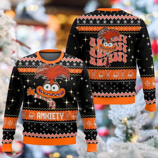 Anxiety Ugly Christmas Sweater, Anxiety Inside Out 2 Xmas Sweatshirt, Anxiety Character Christmas Gift For Men Women Kid