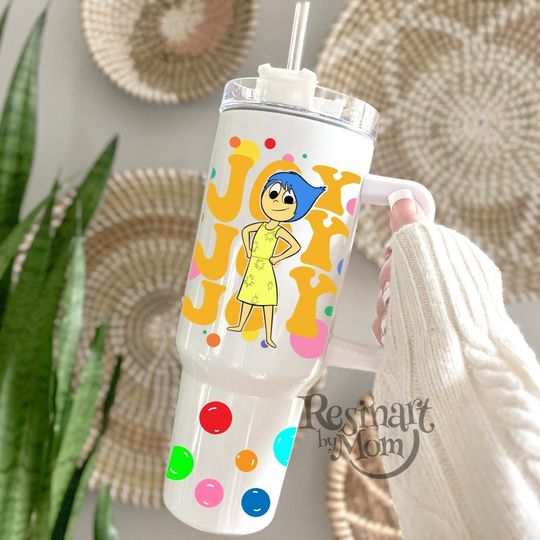 Inside Out Tumbler, Joy Cup, Disney Tumbler, Disney Cup with Straw, Disney Tumbler with Handle, Custom Cup