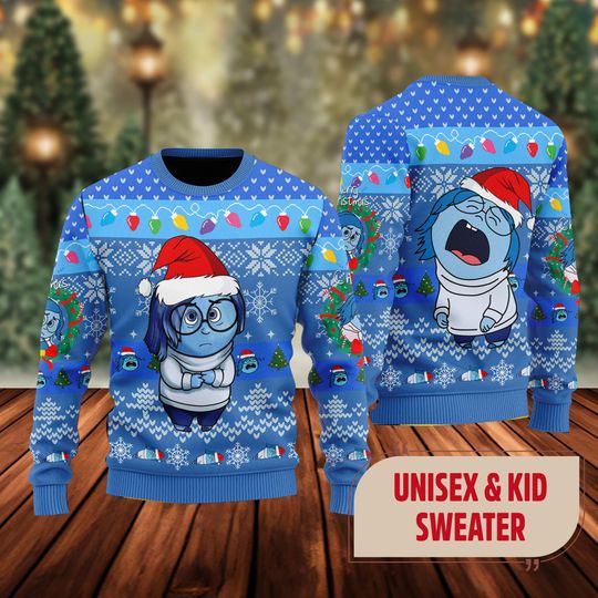 Sadness Ugly Christmas Sweater, Inside Out 2 Sadness Emotion Mood Shirt, Inside Out 2 Kid Adult Shirt, Baby Xmas Tee, Pet Ugly Family Gift