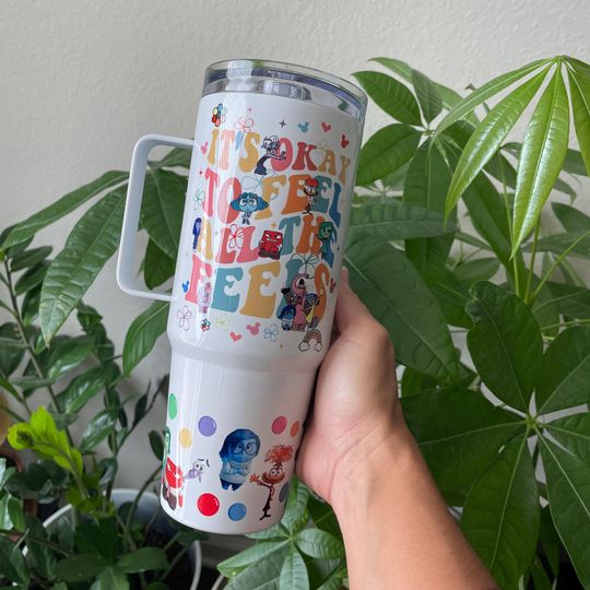 Inside Out Tumbler, It's Ok to Feel all this Feels Cup, Disney Tumbler, Disney Cup with Straw, Disney Tumbler with Handle, Custom Cup