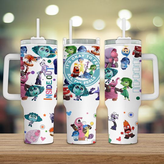 Cartoon Emotions Friends 40oz Quencher Tumbler Png, Today I Feel Tumbler Wrap, Characters Coffee Tumbler, Mental Health Png, Speech Therapy