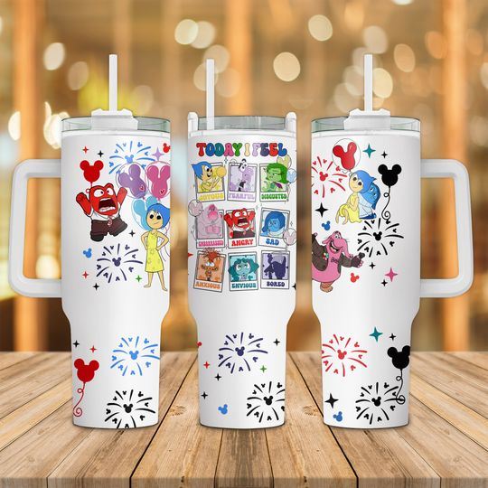 Today I Feel 40oz Quencher Tumbler Png, Mental Health, Speech Therapy, Characters Coffee Tumbler, Cartoon Emotions Friends 40oz Tumbler Wrap