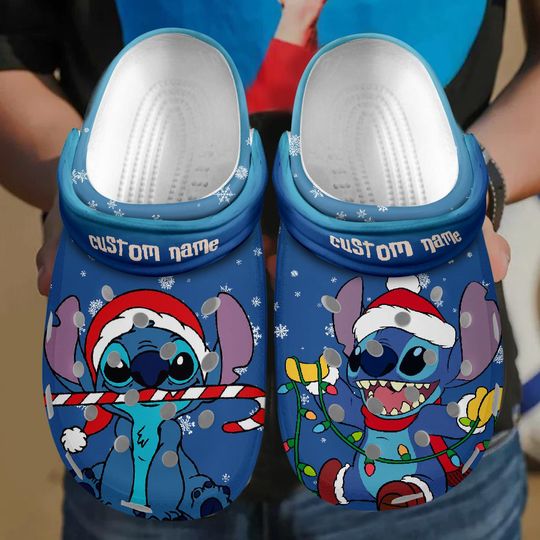 Custom Name Stitch Disney Christmas Clogs, Christmas Gift Movie Xmas North Pole Shoes