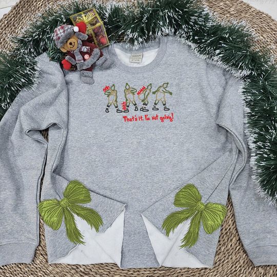Mean Green Side Bow Christmas Sweatshirt,Ew People Embroidery Sweater,Christmas Movie Bow Applique Hoodie,Thief Of Holidays, Merry Grin