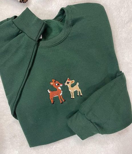 Christmas Classic Rudolph and Clarice Embroidered Crewneck Sweatshirt, Classic Christmas Tv Show, Movie, Classic Christmas Characters