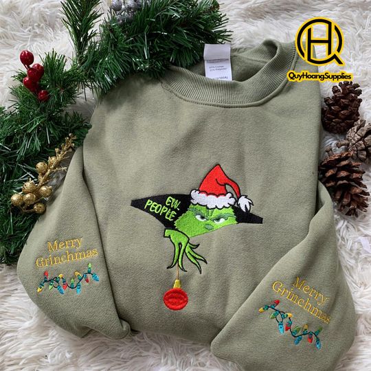 Green Monster Ew People Embroidered Sweaters, Christmas Embroidered Sweatshirt, Green Monster Sole Christmas Hoodie, Christmas Gift