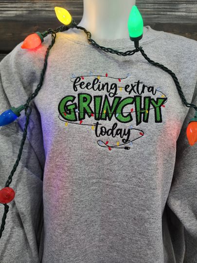 Feeling Extra Grin Face Embroidered Heavy Weight Crewneck Sweatshirt, sweater, Christmas, Holiday, Funny