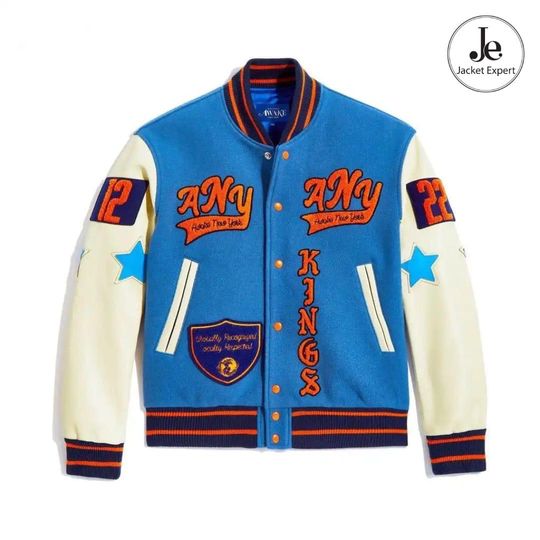 JE Light Blue Embroidery Baseball Jacket