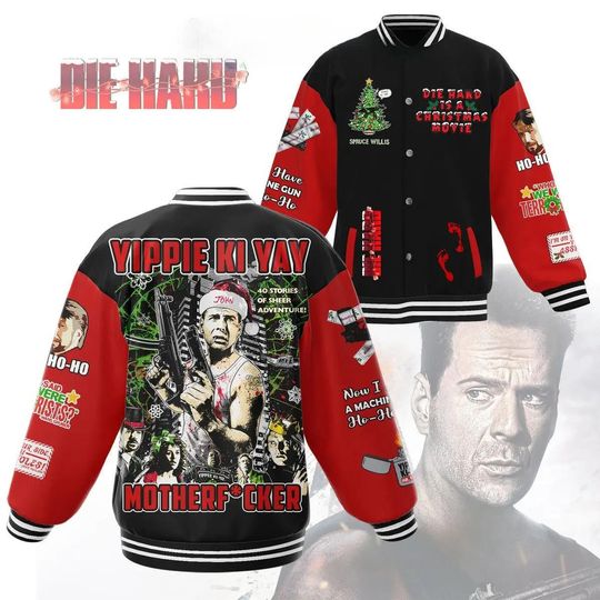 Die Hard Yippee Ki Yay Bruce Willis Christmas Baseball Jacket, Christmas Movie Jacket Men, Nakatomi Plaza Shirt, Die Hard Fan Gift
