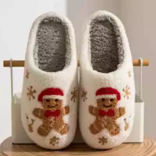 Women Christmas Gingerbread Man Cute Winter Warm Slippers