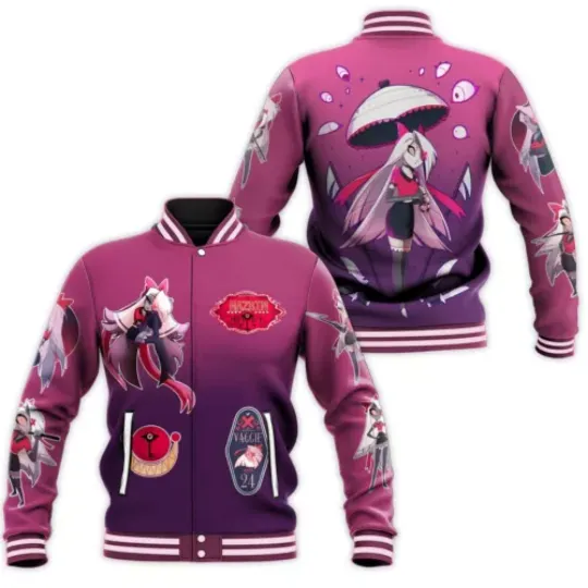 Hazbin Hotel Baseball Jacket, Angel Dust Streetwear Jacket, Vaggie Hazbin