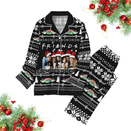 Friends Central Perk Christmas Pajamas, Chandler Bing Shirt, Funny TV Series Pajamas, Friends Matching Shirt, Pj Set For Party