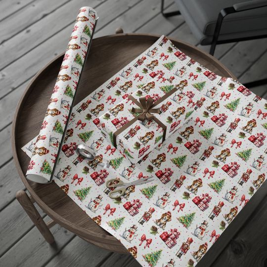 Discover Elegant Beagle Puppy XMas Dog Mom Dog Lover Watercolor Christmas Holiday Gift Wrap Red Green Gift Designer Wrapping Paper Dog Mama Present