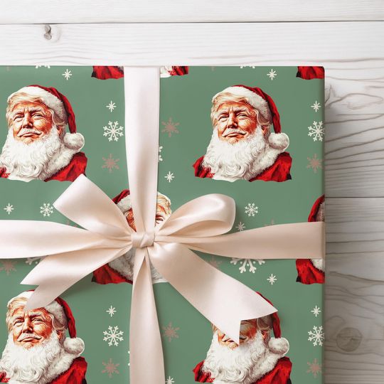 Wrapping Paper Christmas, Funny Santa Claus Christmas Gift Wrap, Trump Merch, Secret Santa Gift, Gift for Friend or Family, Funny Holiday