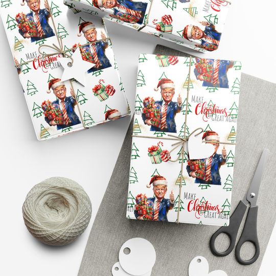 Wrapping Paper, Republican Political Trump Make Christmas Great Again Funny Gift Wrap Papers, Holiday Gift Wrap, Political Party Supplies,