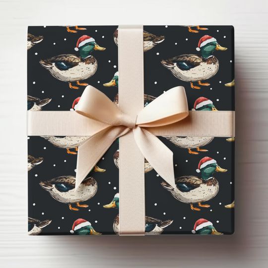 Mallard Duck Wrapping Paper Roll Duck Hunting Gift Wrapping Roll Christmas Duck Glossy Gift Wrap For Men Xmas Wrapping Paper Roll