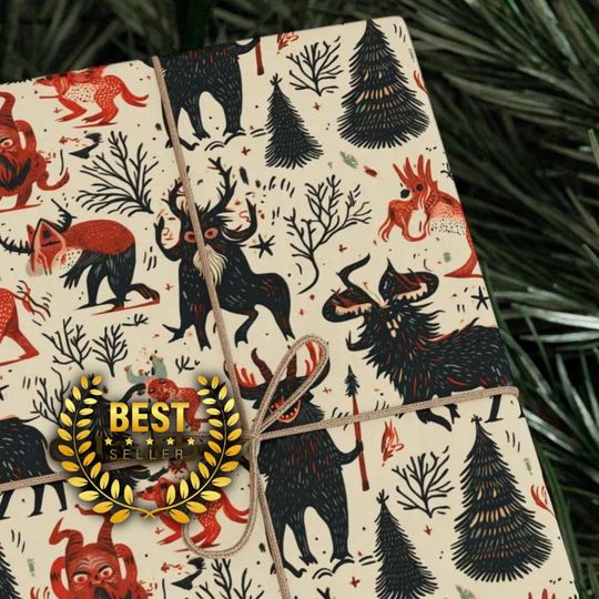 Krampus Wrapping Paper, Evil Christmas, Dark Santa, Horror Wrapping Paper, Festive Paper, Holiday Wrap, Dark Holiday Theme, Hieronymus Bosch