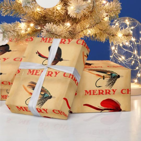 Fishing Gifts For Men, Fly Fishing Art, Stocking Tags, Funny Wrapping Paper, Holiday Gift Wrap, Guy Christmas Gift, Fly Fishing Gifts