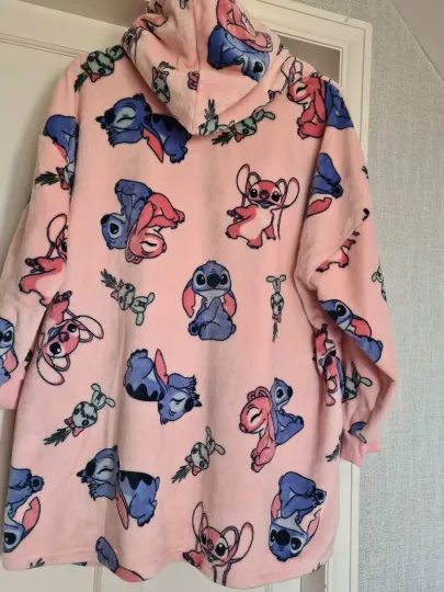 DISNEY STITCH & ANGEL SNUDDIE Hooded Oversized Blanket Hoodie Snoodie Oodie M-L