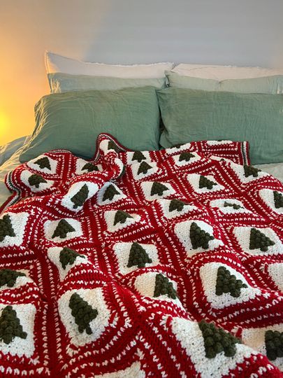 Vintage Inspired Christmas Tree Afghan Crochet Pattern PDF Instant Digital Download Evergreen Pine Tree Blanket Holiday Winter Throw