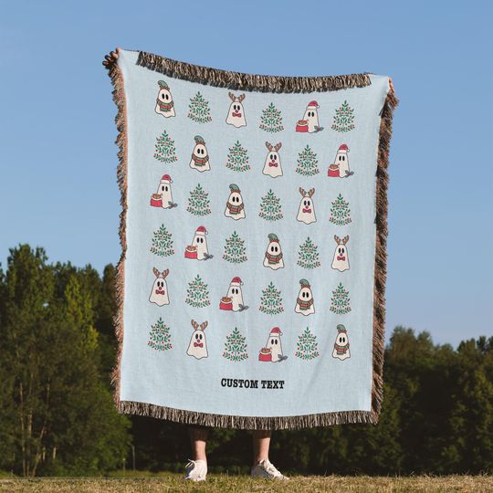 Custom Christmas Ghosts Woven Blanket, personalized Kids Room Wall Art, New Home Gift, Cute Picnic Blanket and Wall Tapestry