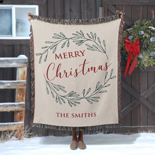 Customizable Blanket Family Name Blanket Custom Christmas Blanket|Holiday Blanket|Custom Woven Blanket|Christmas Tapestry|Aesthetic Blanket