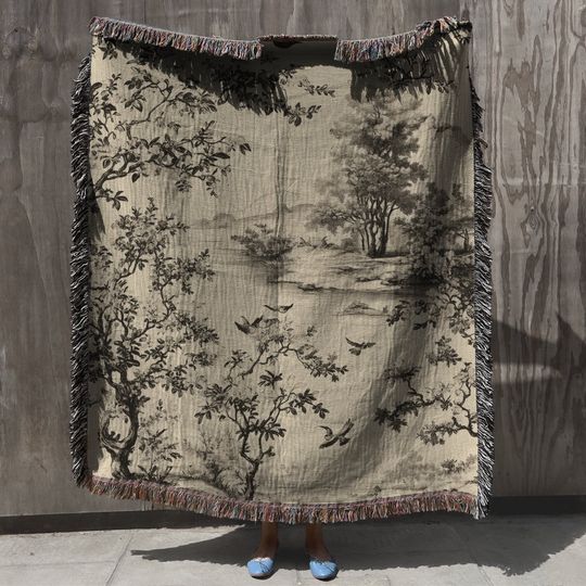 Warm Cozy Christmas Toile Woven Throw Cotton Blanket Vintage Holiday Tapestry gift for Her Him Mom Friends Family Co-worker Present decor