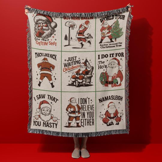 Nostalgic Santa Funny Blanket, Holiday Tapestry Throw, Funny Christmas Decor, Bestseller Christmas Blanket, Vintage Woven Santa Blanket