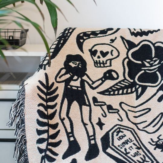 traditional tattoo blanket woven throw blanket tattoo tapestry wall hanging picnic blanket