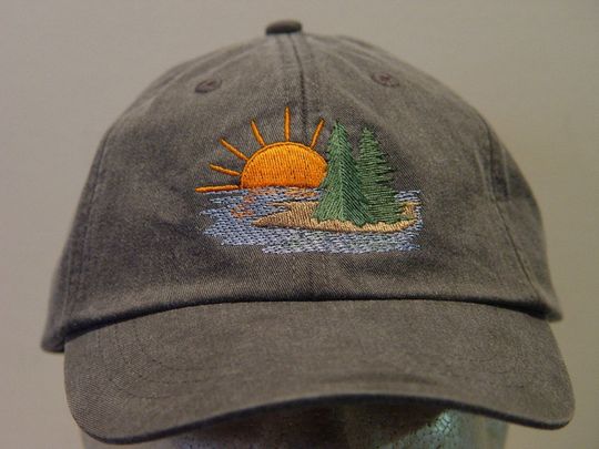SUNSET LAKE VACATION Hat - One Embroidered Men Women Wildlife Cap - Price Embroidery Apparel - 24 Color Mom Dad Gift Baseball Caps Available