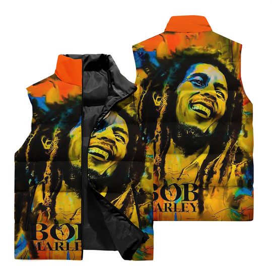 Men's 3D Bob Marley Singer Pattern Sleeveless Jacket | Casual Winter Clothing | Gift Idea