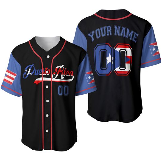 Custom Name Number Puerto Rico Puerto Rican Flag Baseball Jersey