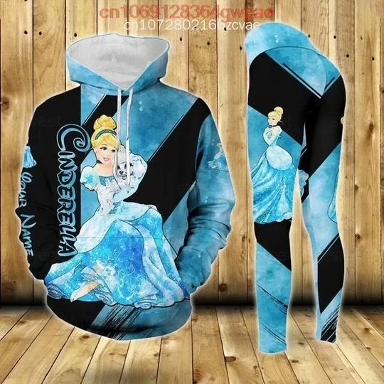 Beauty and the Beast 3D Women's Hoodie Leggings Set, Yoga Pants Set Disney Yoga Leggings Hoodie Fashion Sports