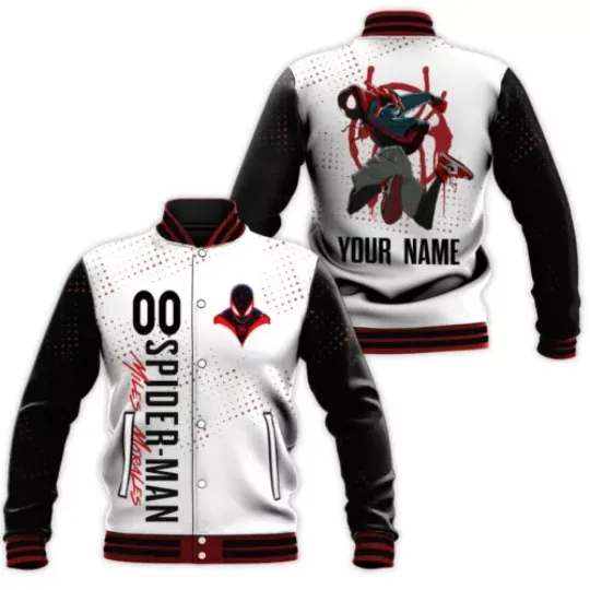 Personalized Spiderman Miles Morales White Comic Baseball Jacket
