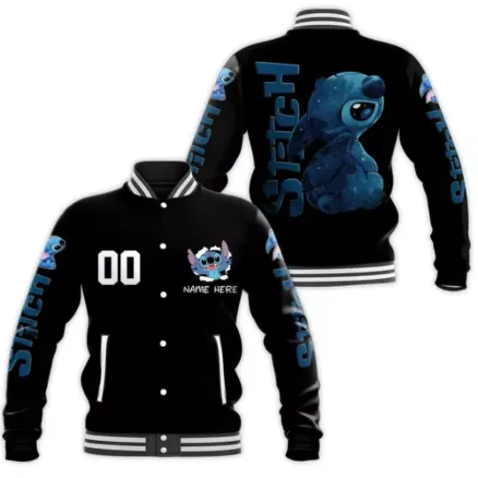 Personalized Ohana Stitch Blue Baseball Jacket