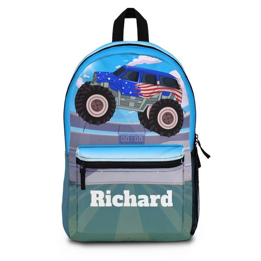 Monster truck backpack, Back pack for kids, Backpack boys personalize, Monogram Large school backpack kid