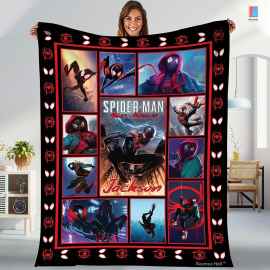 Miles Morales&nbsp;Spider-Man Throw Blanket, Spider-Man Across The Spider-Verse Blanket, Superhero Avengers Throw Blanket For Bed Couch Sofa