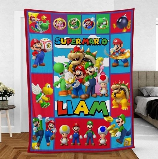 Personalization Super Mario Bros Blanket, Mario Bros, Game Blanket Blanket, Xmas Gifts, Family Vacation Blanket Throw Couch Sofa